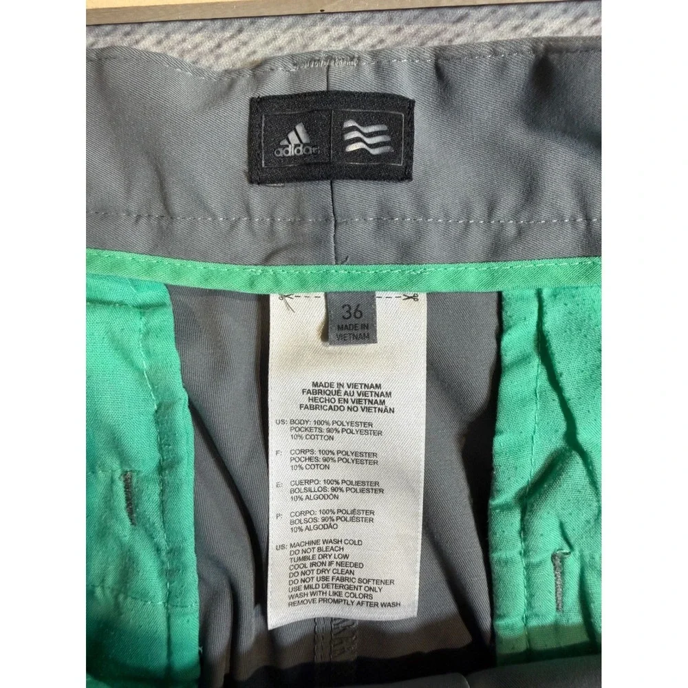 Adidas Golf Mens Grey Flat Front Performance Shorts Size 36 3-Stripe Detail